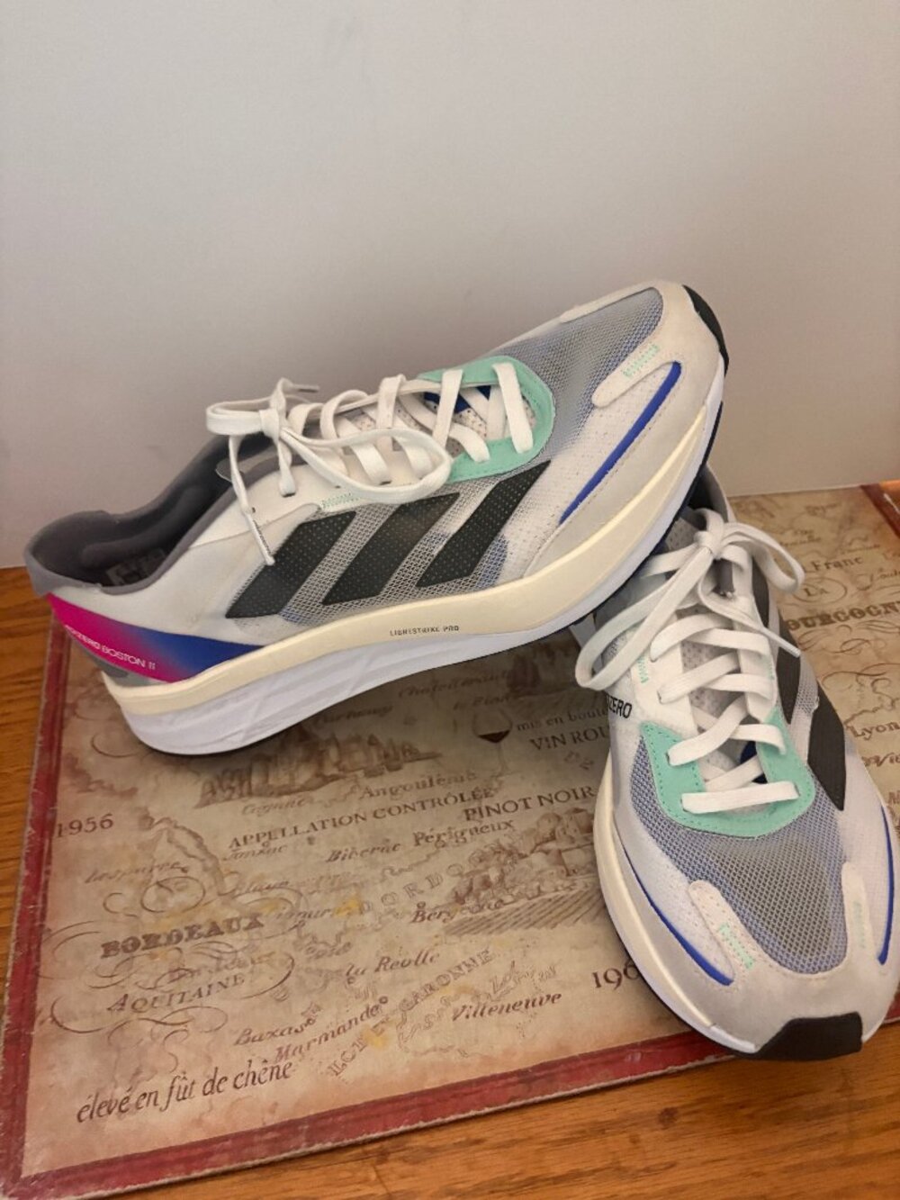 adidas Adizero Boston 11 Running Shoes - White/Blue - Men's 9.5